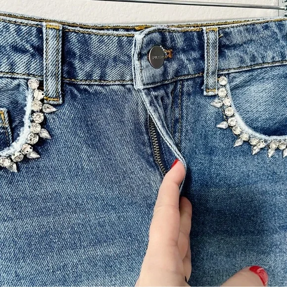 Anthropologie Pilcro Lover Crystal Embellished Denim Jean Shorts Size 26 NEW - Picture 8 of 14